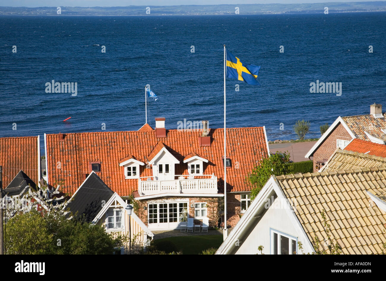 Sweden Skåne Scania Kullen Viken houses swedish national flag and