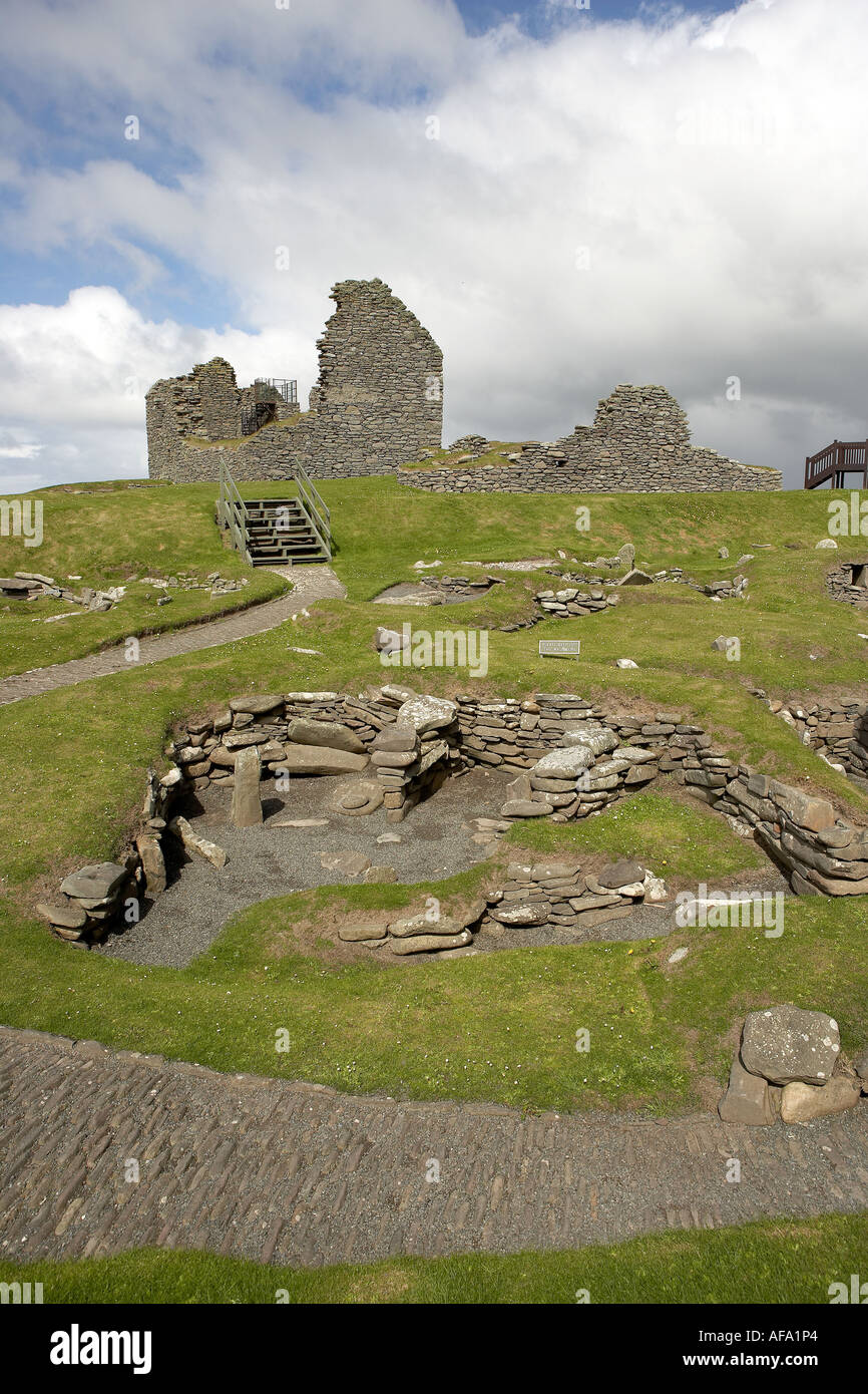 Site of Viking long house and prehistoric settlement at Jarlshof near ...