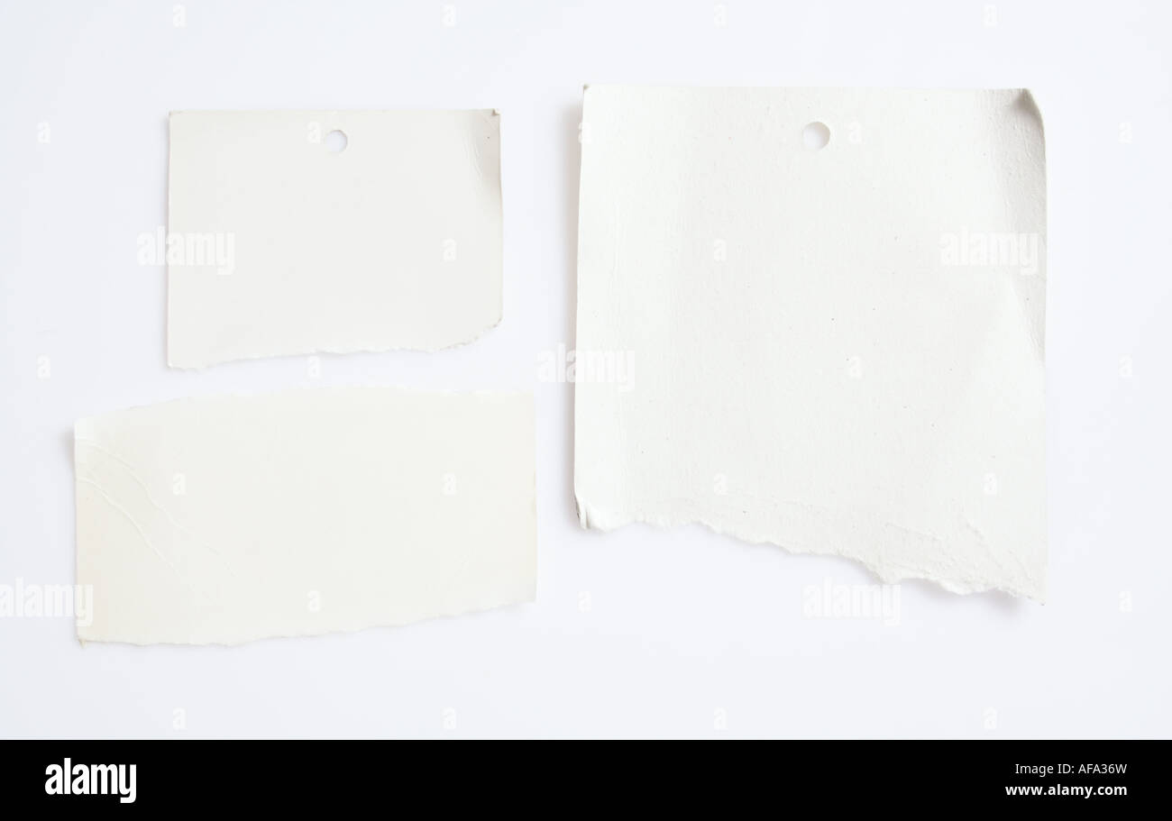 a few pieces of blank white paper paper with tattered edge Stock Photo