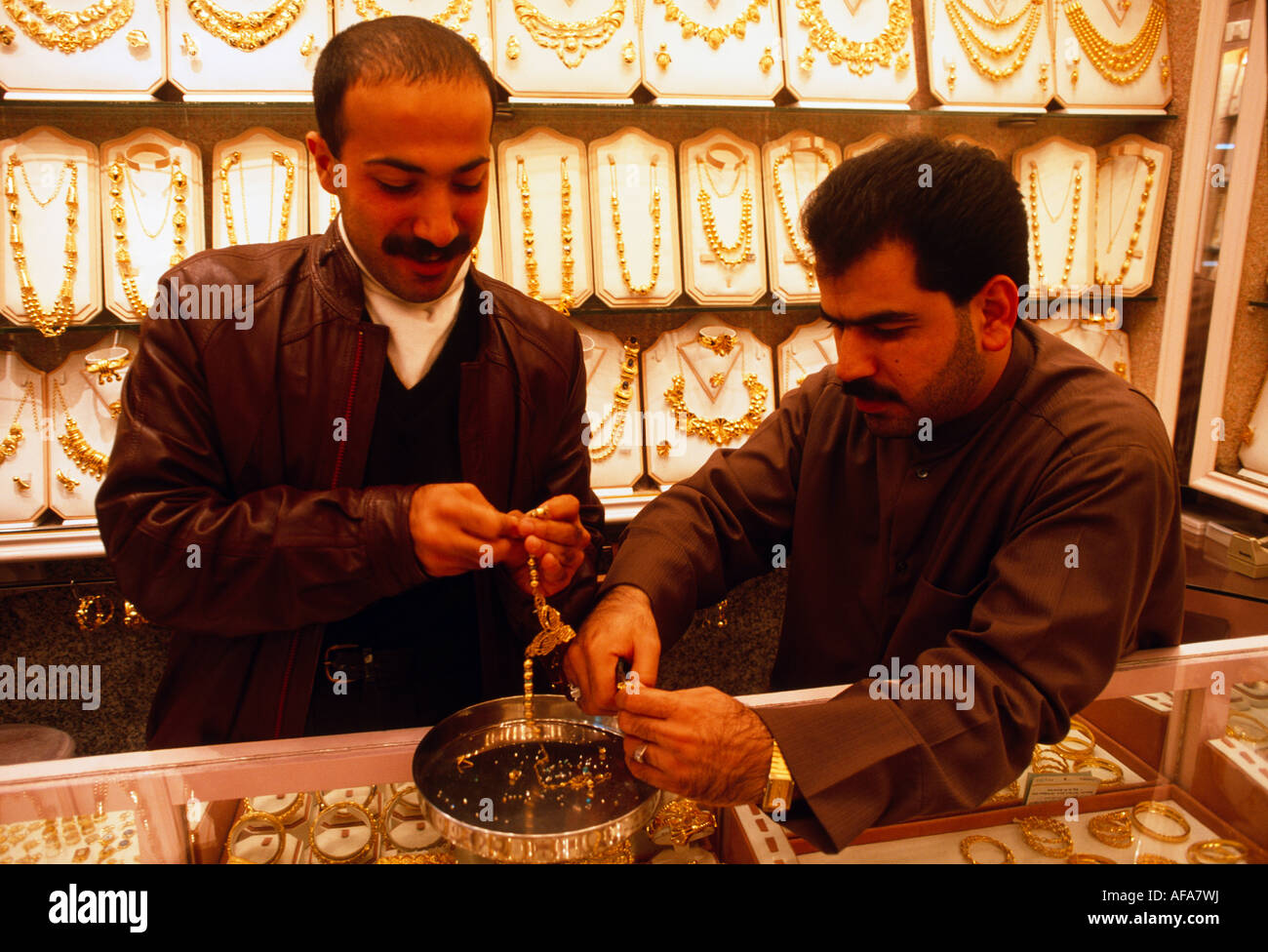 Kuwait City Kuwait Gold Souk Jewellers Repairing Necklace Stock Photo