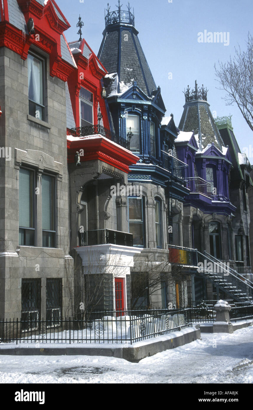 Typical  Attractive, older,painted homes in Montreal,Quebec,Canada Stock Photo