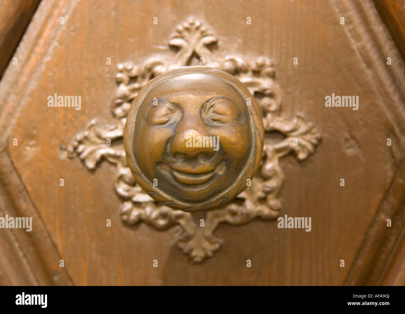 Close up of the apple woman door knob in Bamberg, Germany Stock Photo