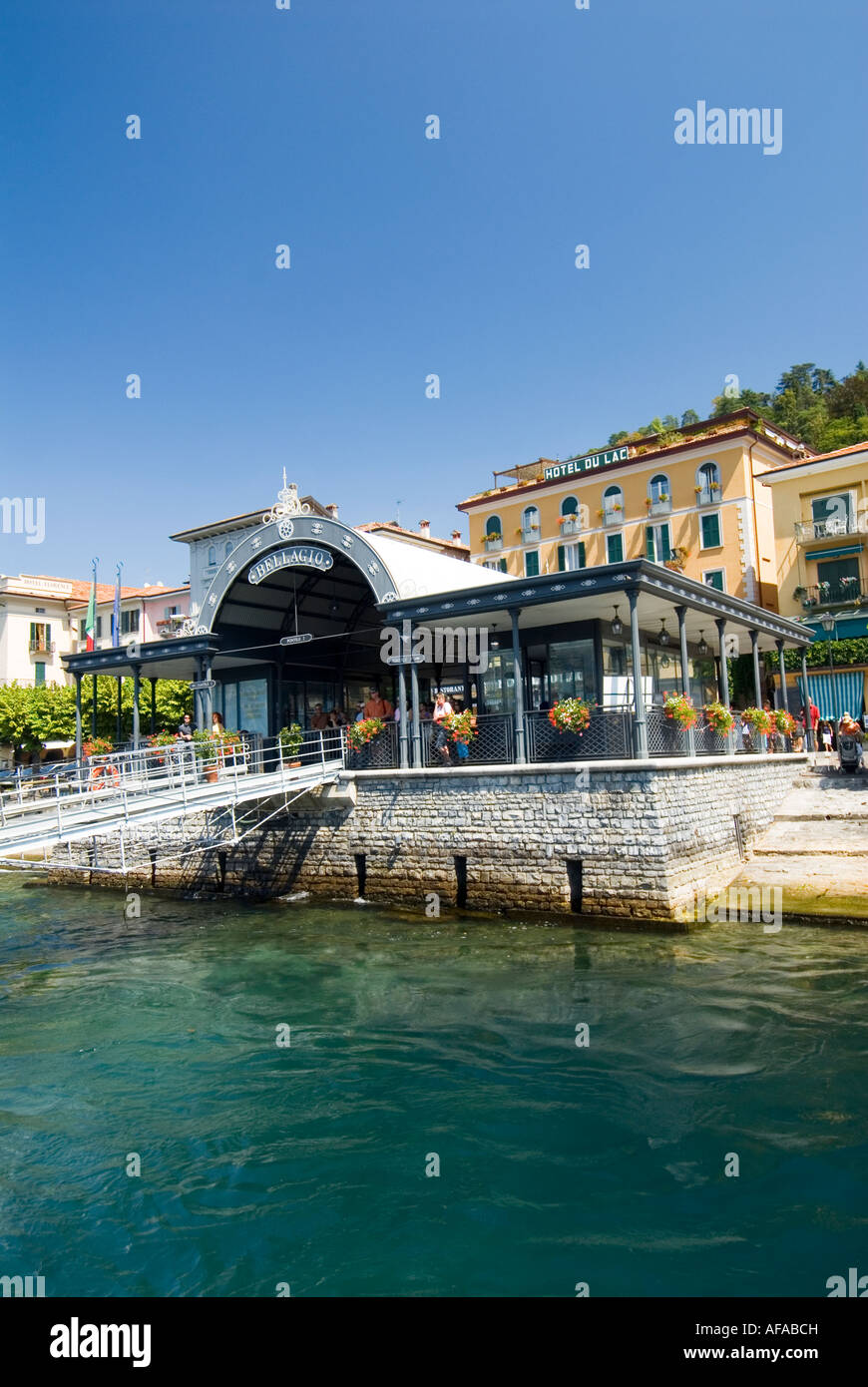 Boat dock Bellagio on Lake Como Italy Stock Photo Alamy
