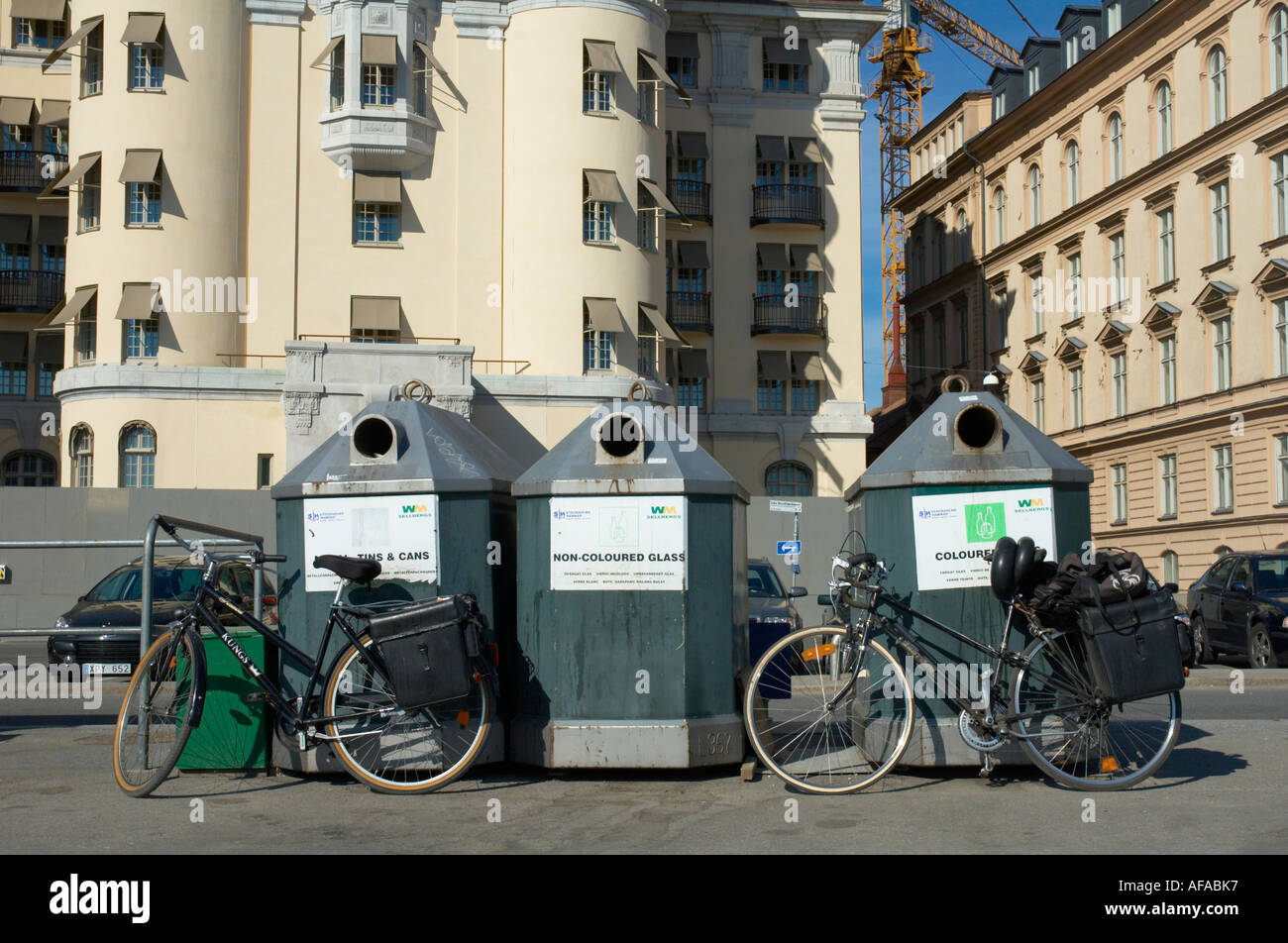 Recycling bins in central Stockholm Sweden EU Stock Photo Alamy