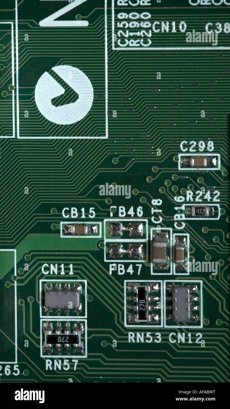 Computer Curcuit Board and Silicon Chip Stock Photo