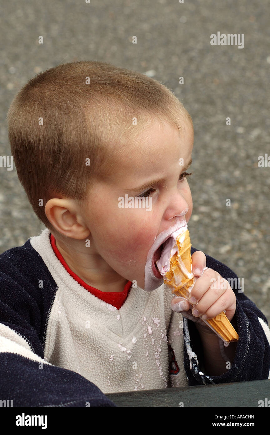 Little Boy Eating an Ice Cream Stock Photo