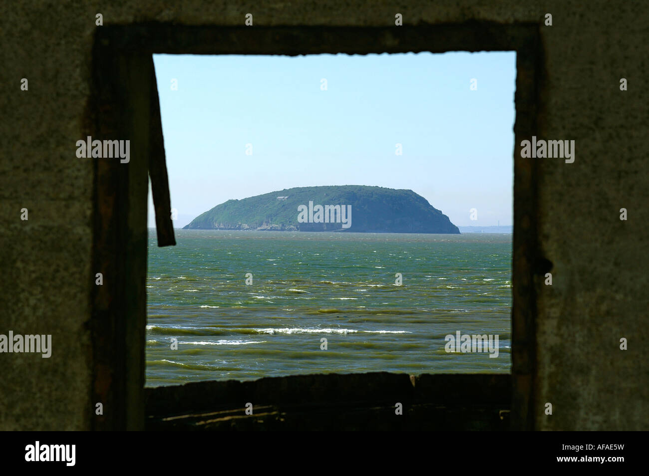 Looking south towards Steepholm island, Hinkley Point from the old fort, Brean Down Fort, Somerset, UK Stock Photo