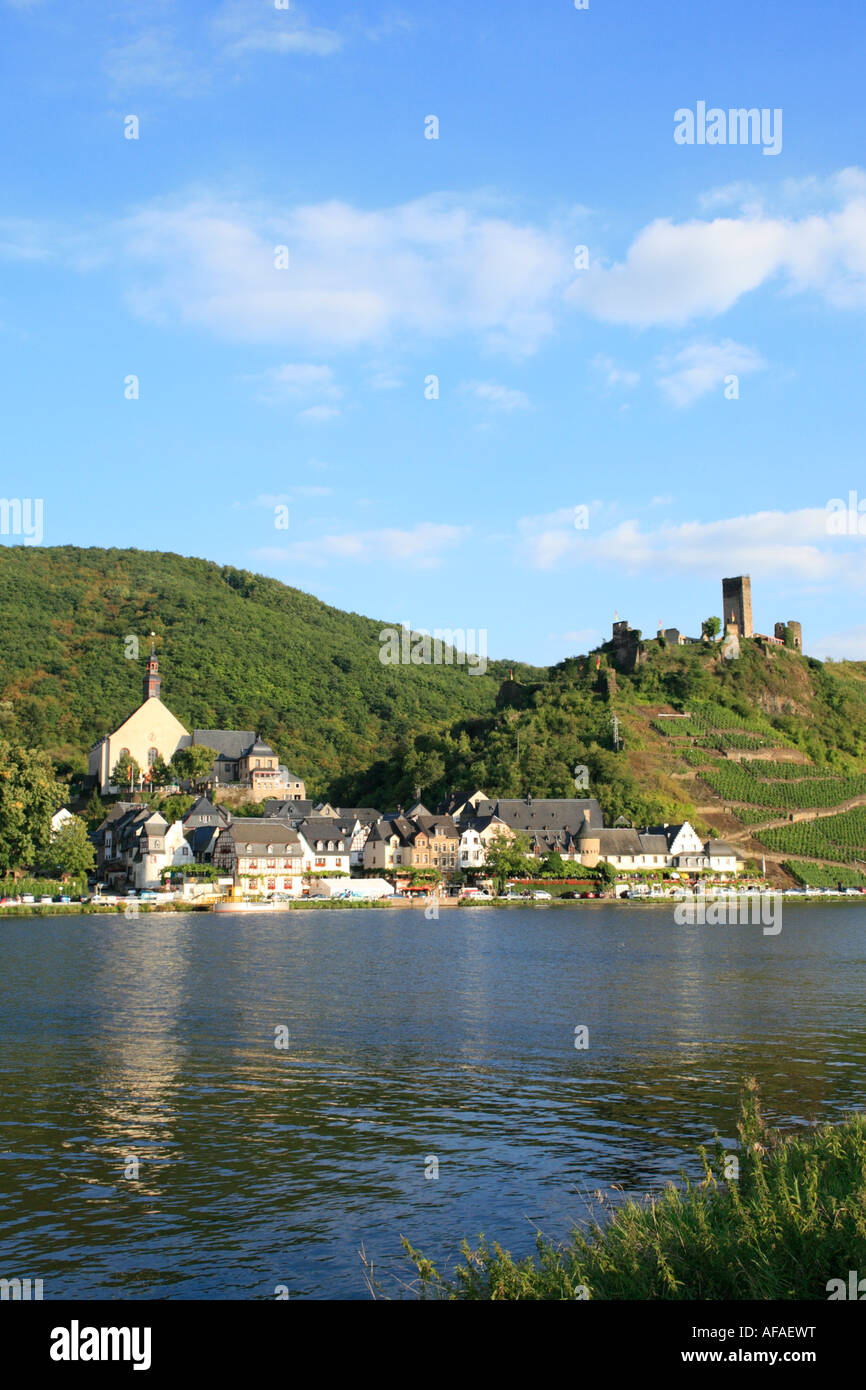 the ruins of Metternich Castle towering over the small town Beilstein in the River Moselle Valley in Germany Stock Photo
