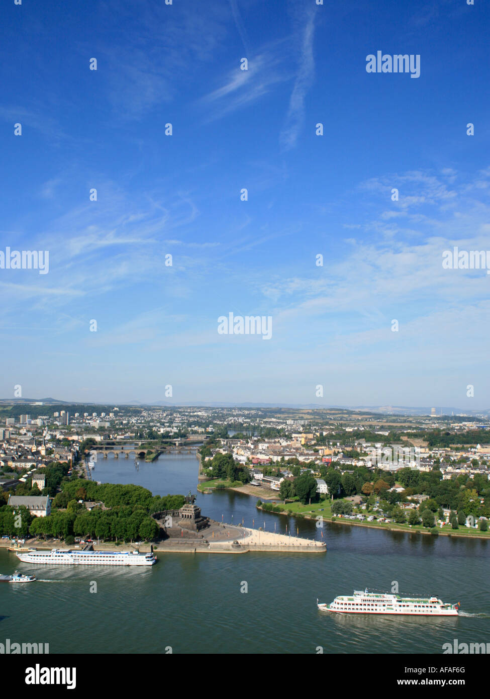 Panoramic view of German Corner (Deutsches Eck) in Koblenz in Germany Stock Photo