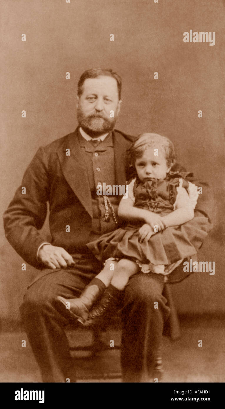 Original charming Victorian carte de visite portrait of proud father with his child from a studio in Islington, London, U.K, circa 1875 Stock Photo