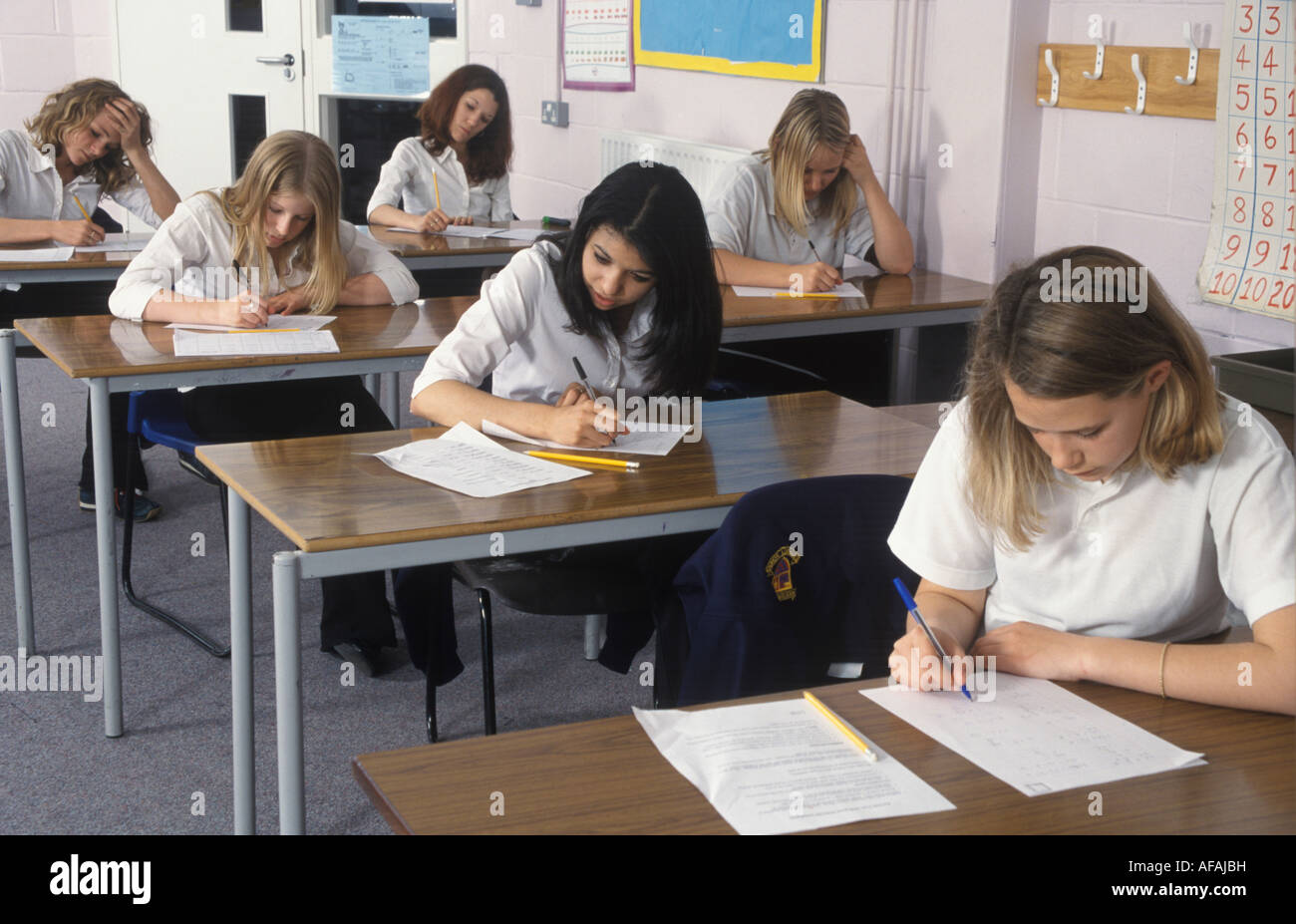 children doing exams Stock Photo