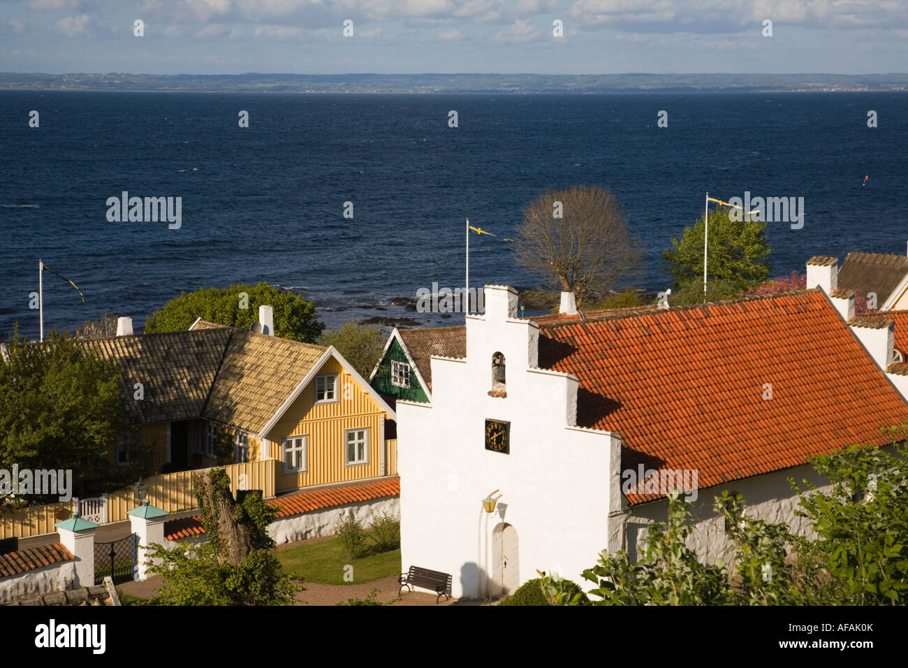 Sweden Skåne Scania Kullen Viken houses swedish national flag and