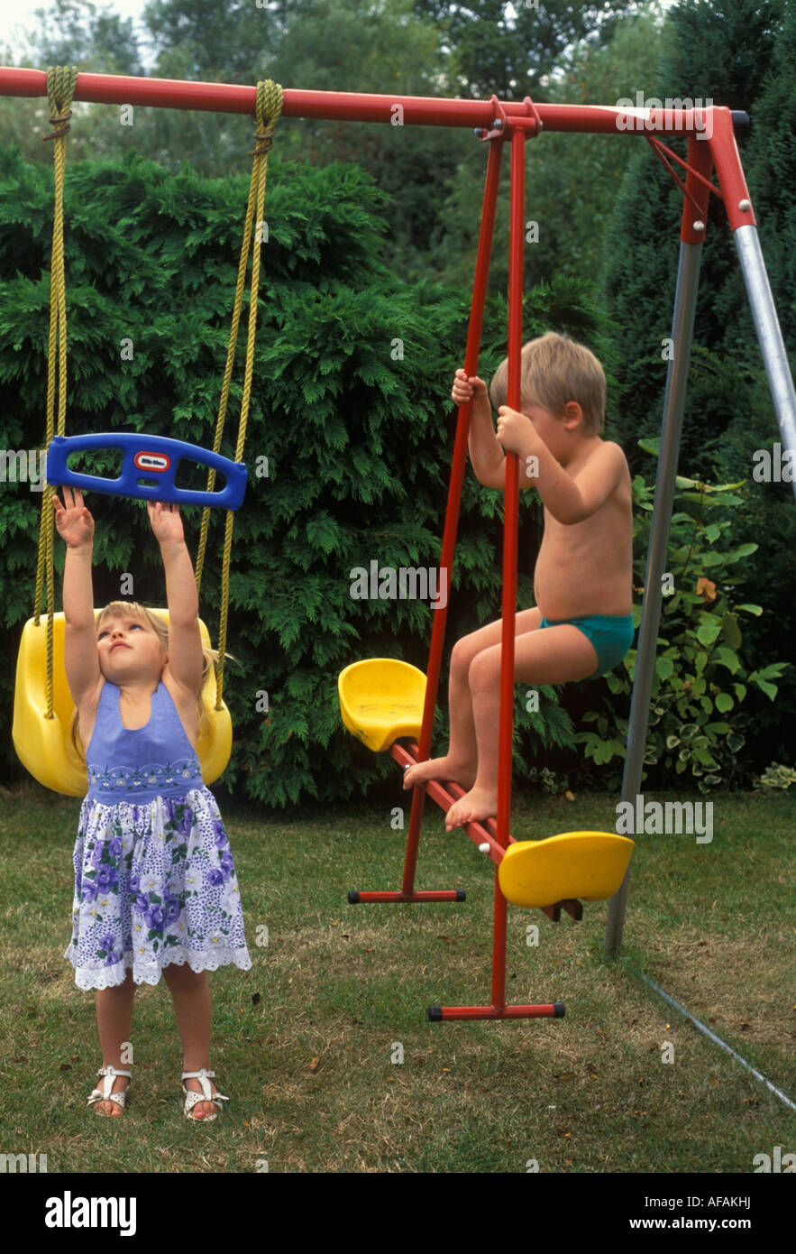 children on garden play centre Stock Photo Alamy