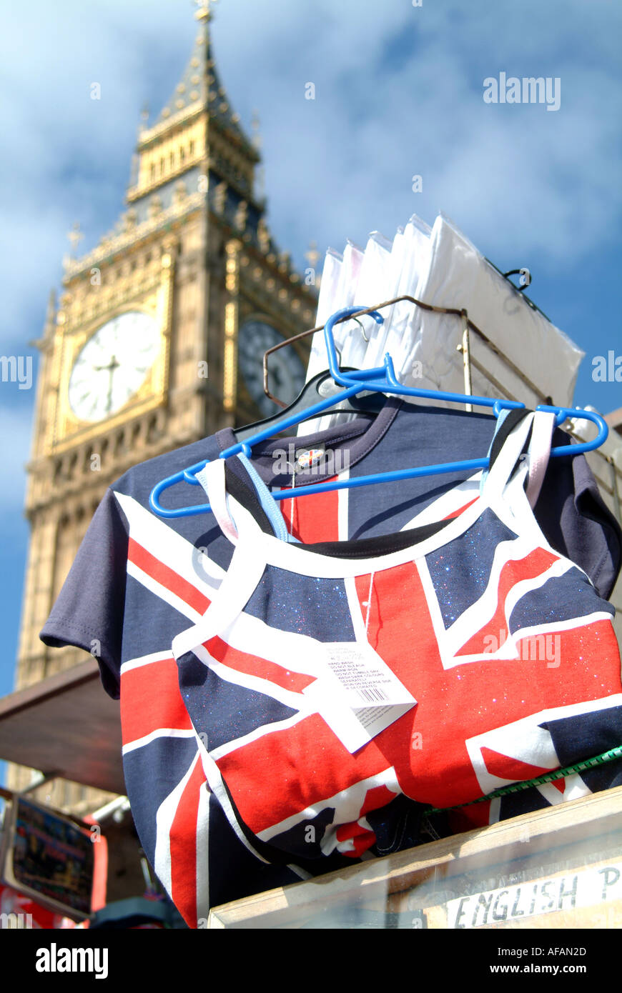 Union Jack clothing and Big Ben London Stock Photo