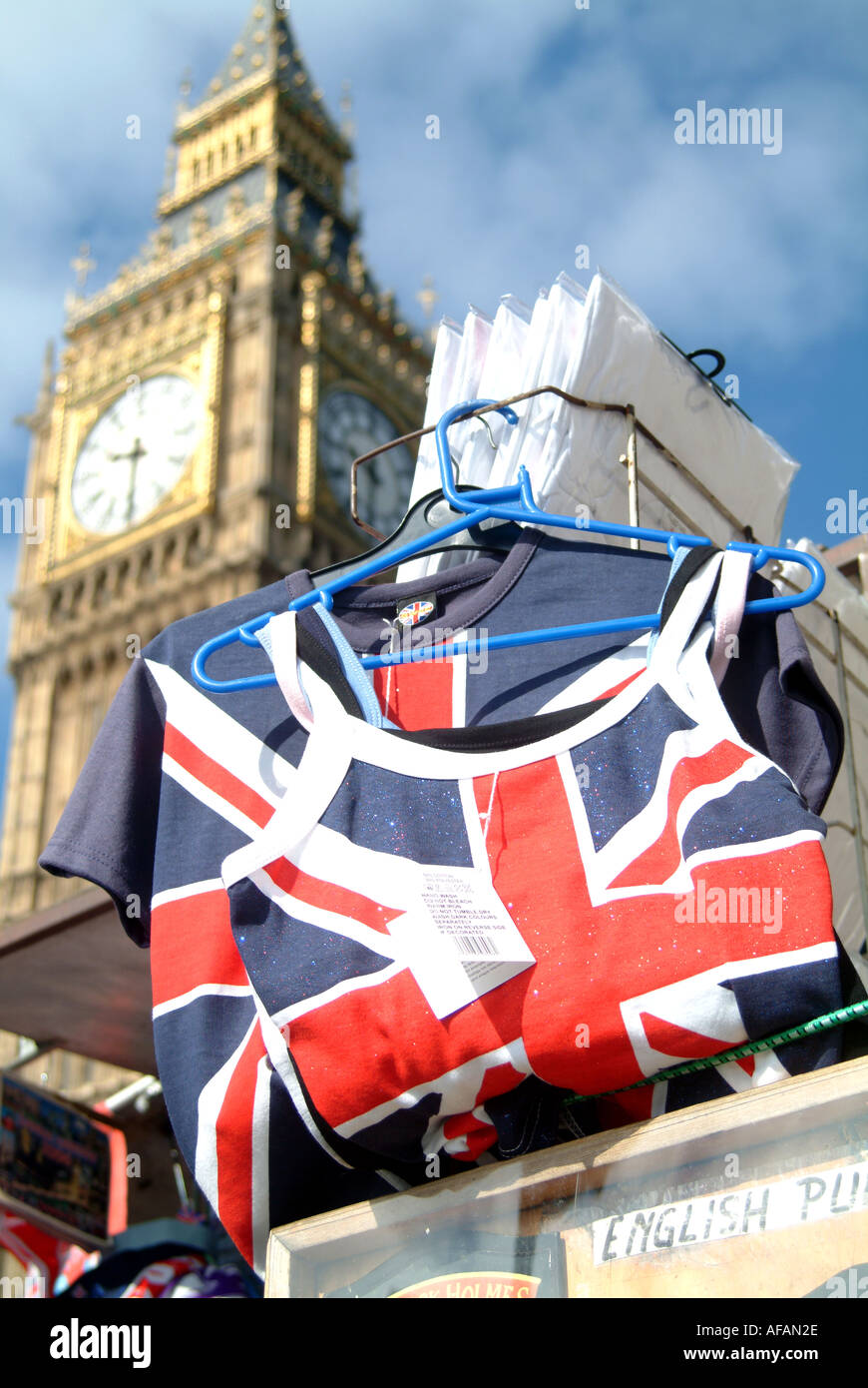 Union Jack clothing and Big Ben London Stock Photo