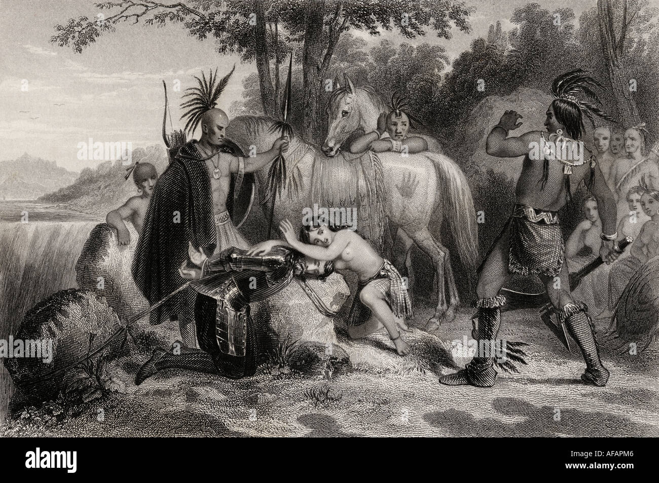 Captain John Smith rescued by Pocahontas, 1607. Stock Photo