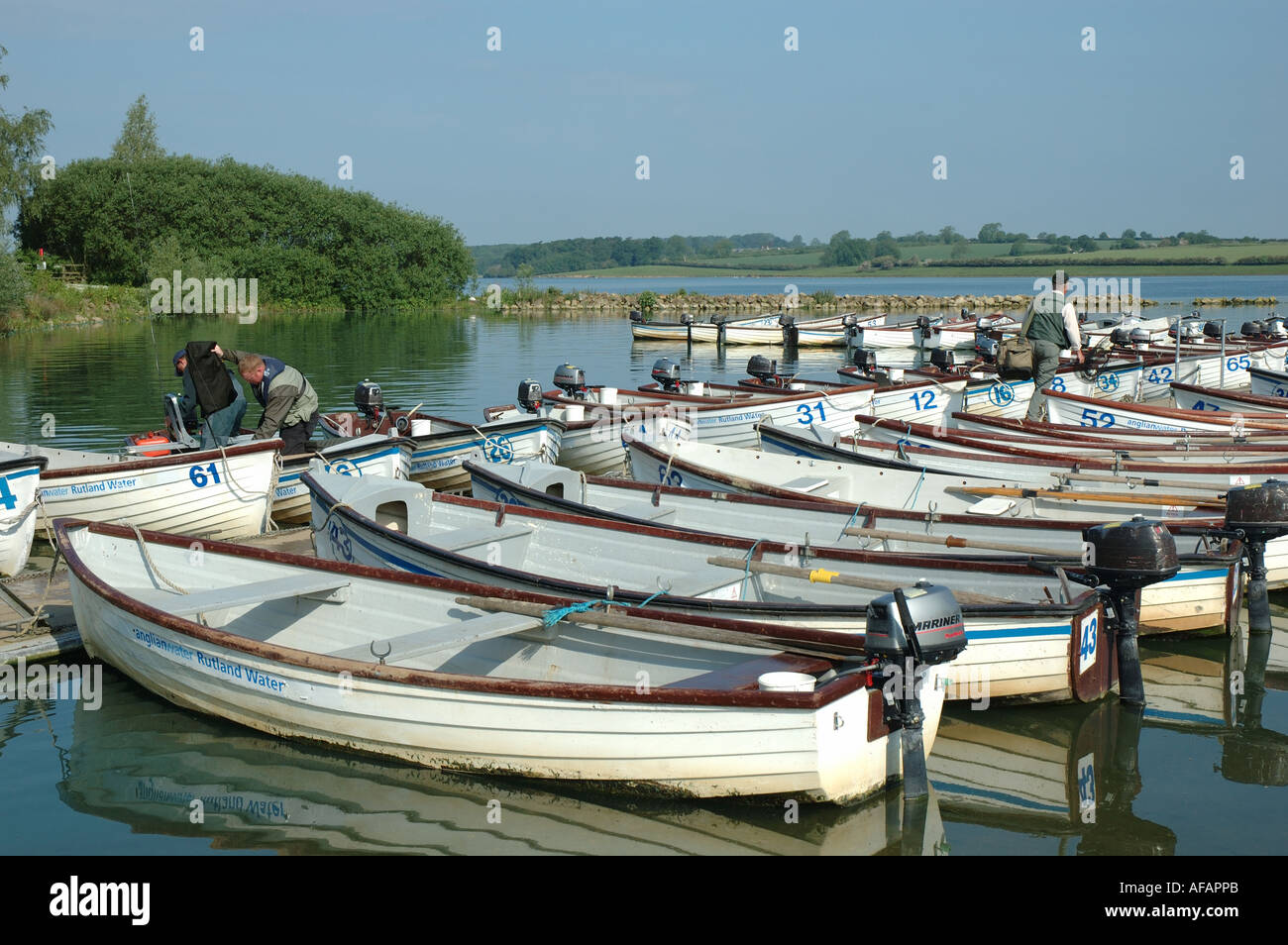 Boat Rowing Rutland row of fishing boats for hire moored at Normanton on Rutland Water ...
