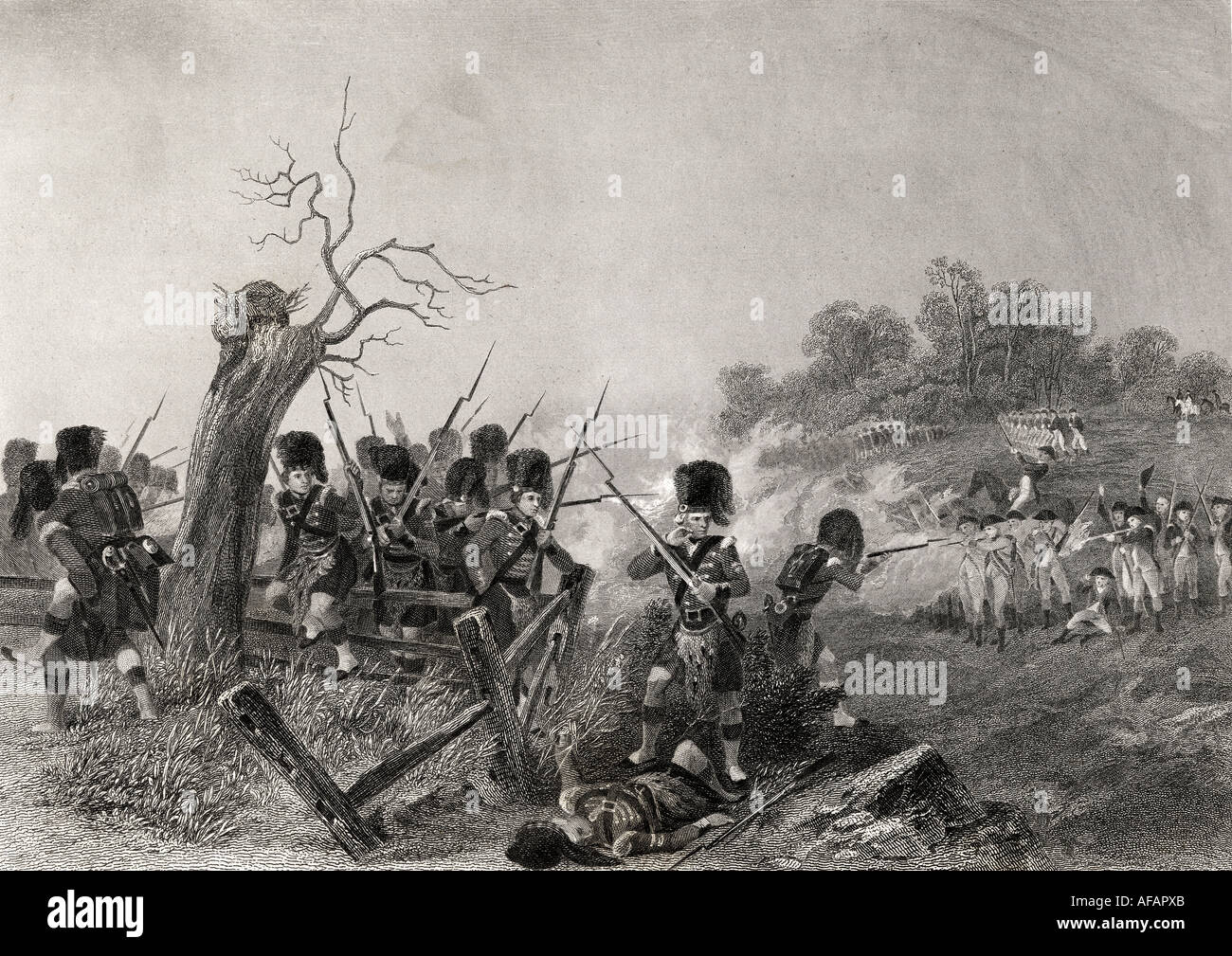 Battle of Harlem Heights, Manhattan Island, New York, USA, 1776. From a 19th century print engraved by J C Armytage after Chappel Stock Photo