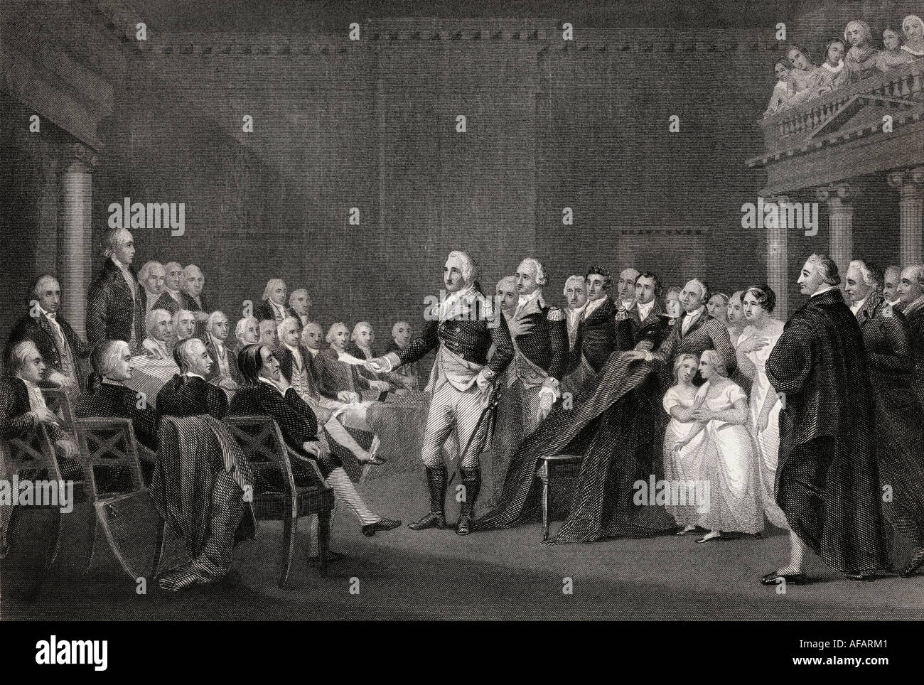 Washington resigning his commission at Annapolis, 23 December 1783. Stock Photo