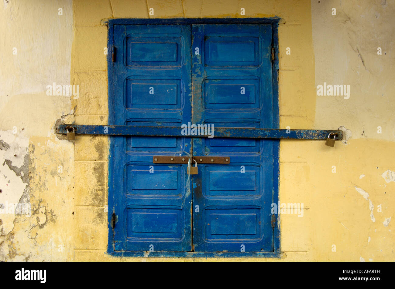 Locked door in Essaouira medina Morocco North Africa Stock Photo