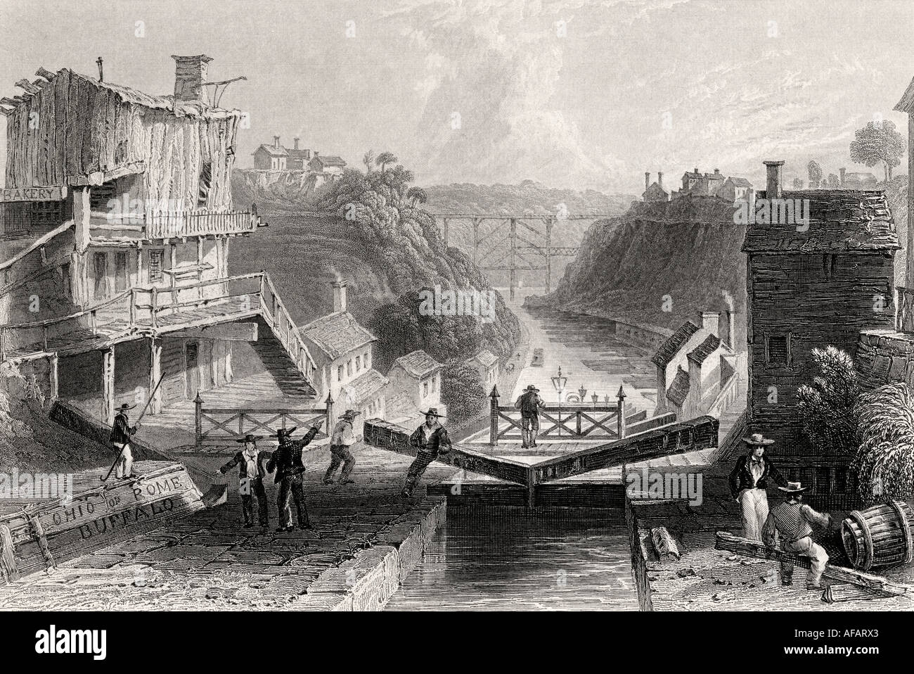 Lockport, Erie Canal, New York, USA. From a 19th century print engraved ...