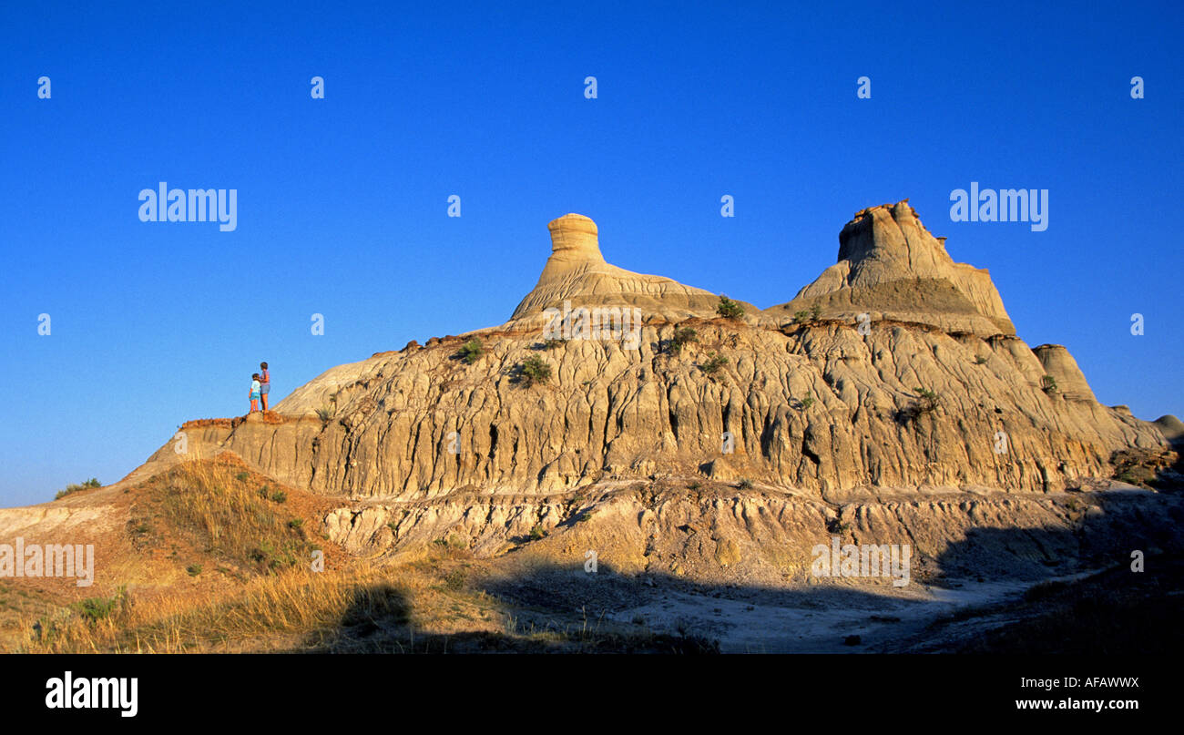 A view of the rugged and eroded desert landscape of Dinosaur Provincial Park, Alberta, Canada. Stock Photo