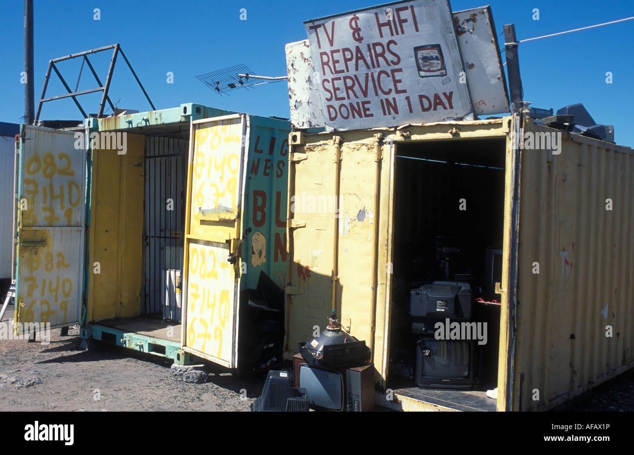 Television repair service station at the township Nyanga in Cape Town