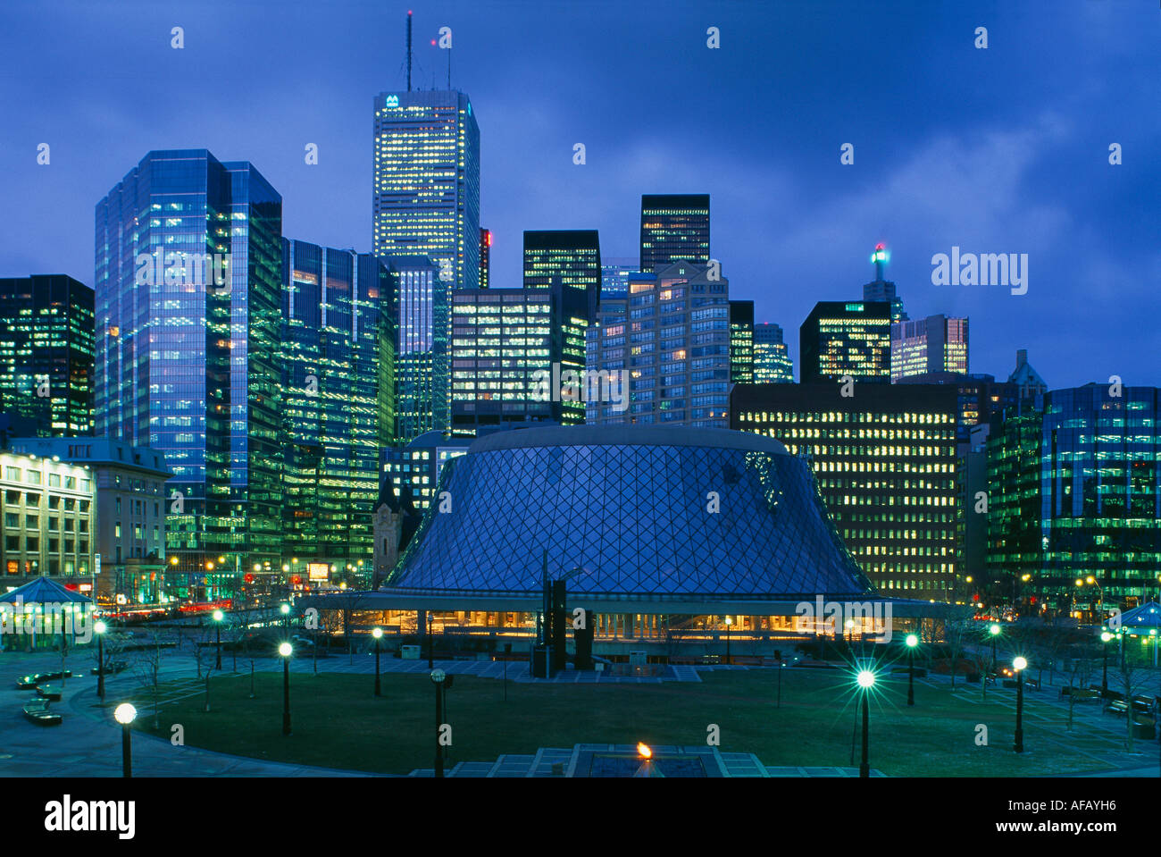 the Roy Thompson Hall financial district at night Toronto Ontario Canada Stock Photo