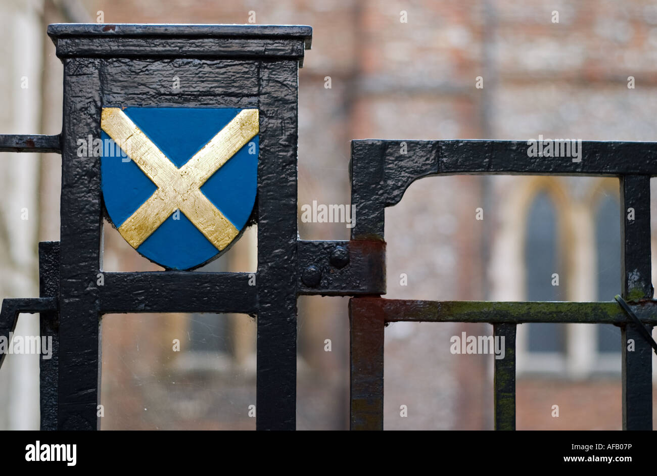 The Cross of Saint Albans on a Railing at Saint Albans Abbey Stock