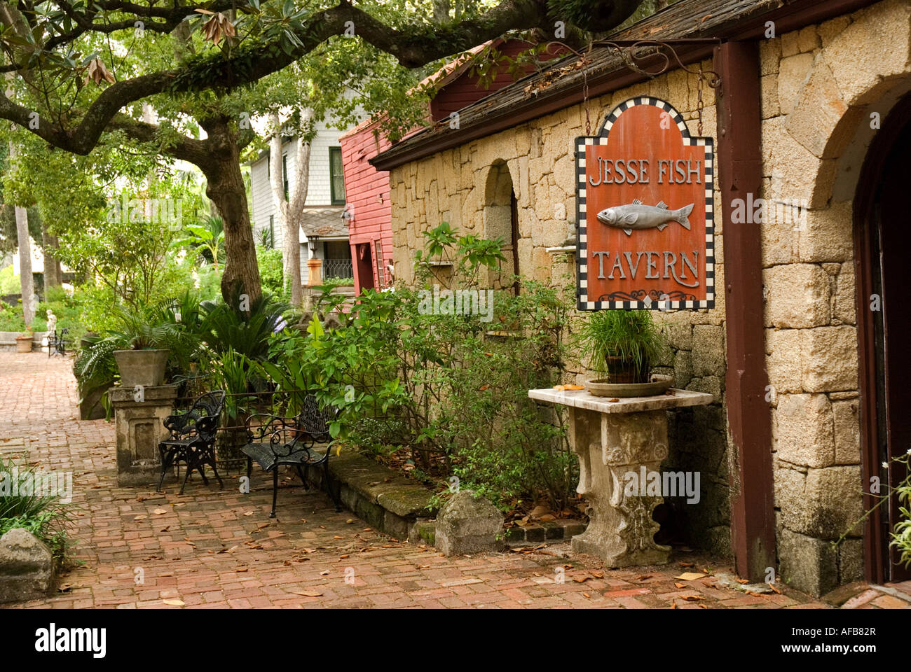 Jesse Fish Tavern courtyard at Old St Augustine Village St Augustine Florida Stock Photo