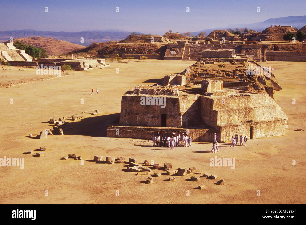 view towards South Platform Monte Alban Archaeological Zone Oaxaca Mexico Stock Photo