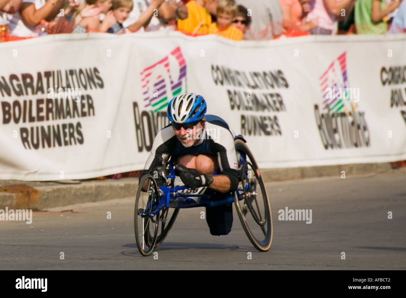 Wheelchair contestant The Boilermaker 15K road race Utica New York