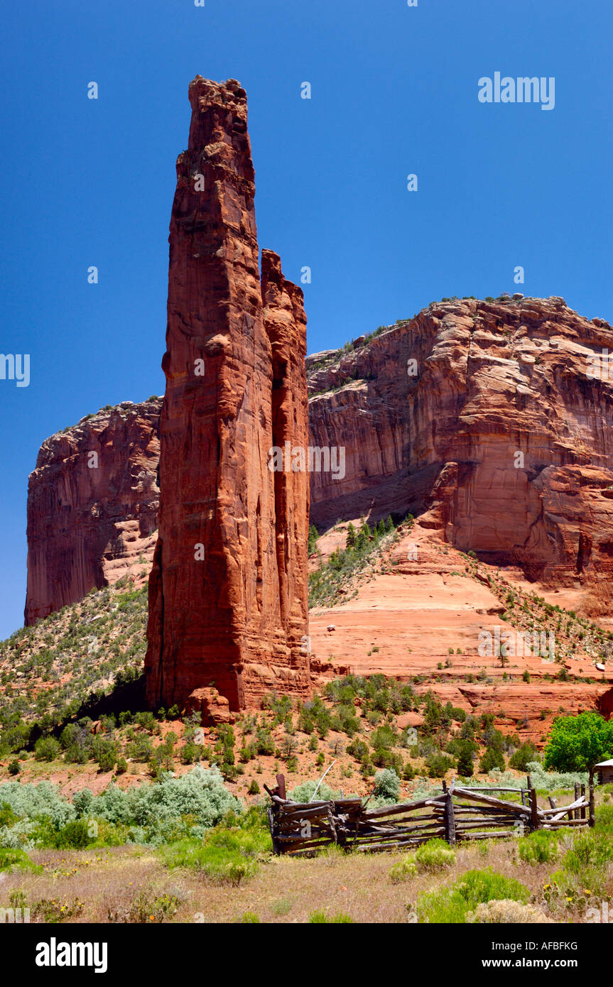 Spider Rock rises above the floor of Canyon de Chelly Stock Photo