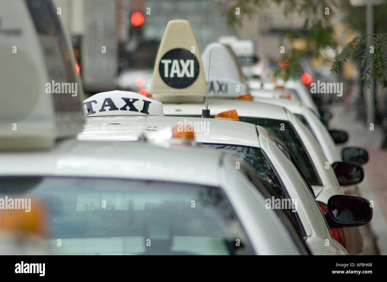 Taxi cabs lined up on Atlantic Avenue in Boston Massachusetts Stock