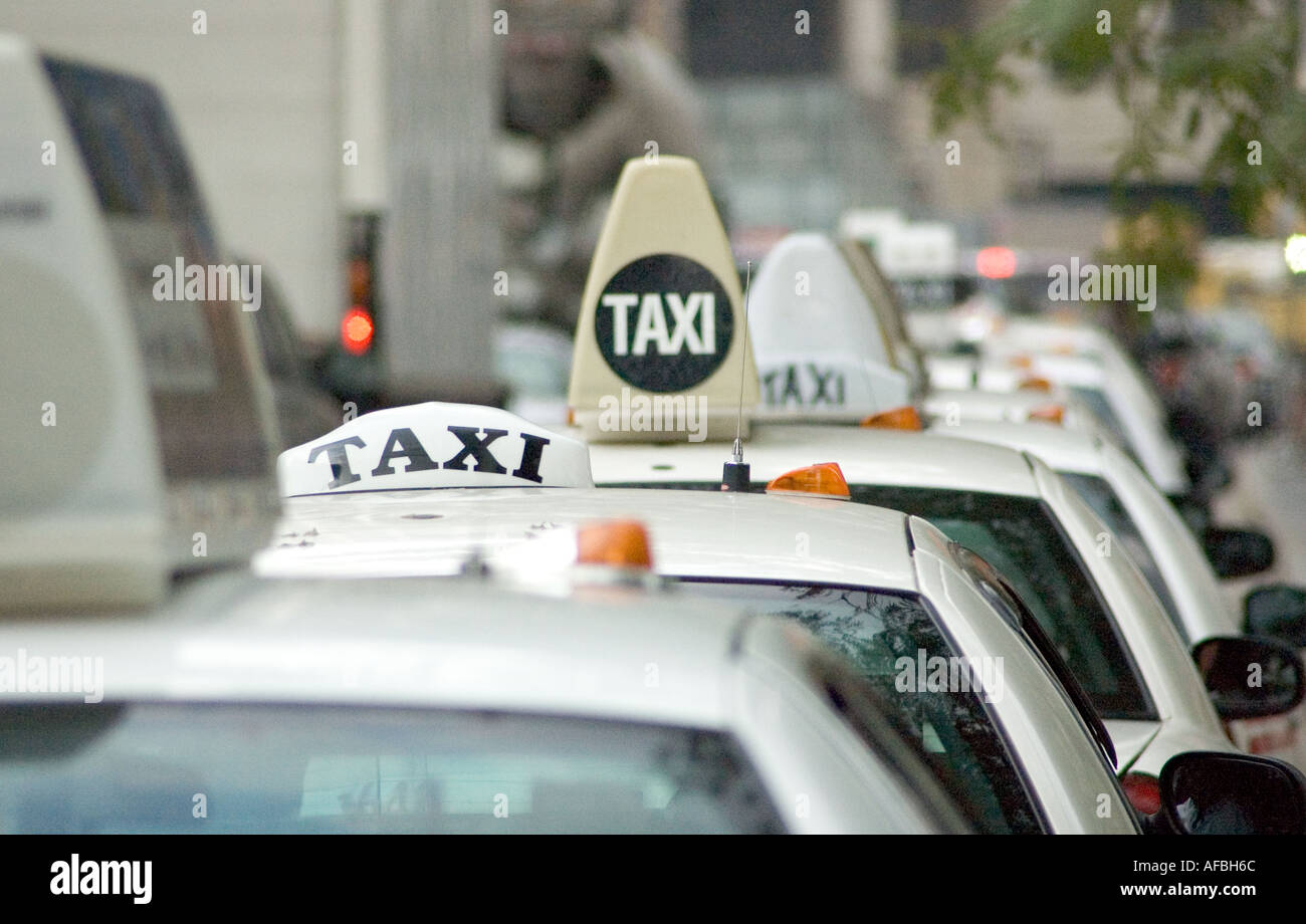 Taxi cabs lined up on Atlantic Avenue in Boston Massachusetts Stock