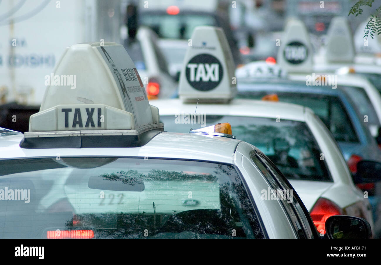 Taxi cabs lined up on Atlantic Avenue in Boston Massachusetts Stock