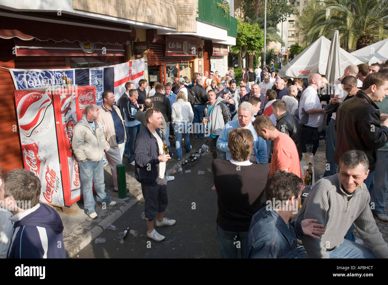 Tottenham fans on tour, Seville, Spain Stock Photo