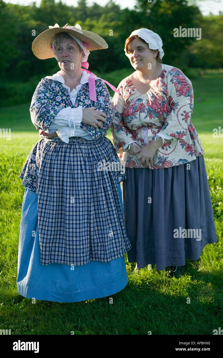 Reenactors female in period costume dress Annual Grand Encampment Fort Ticonderoga New York