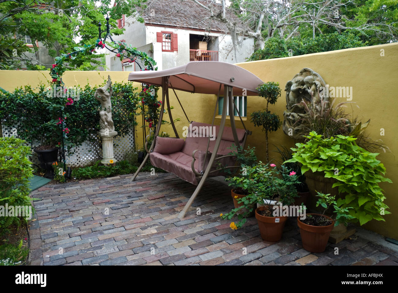 Courtyard of Agustin Inn B & B in historic district of St Augustine Florida. Stock Photo