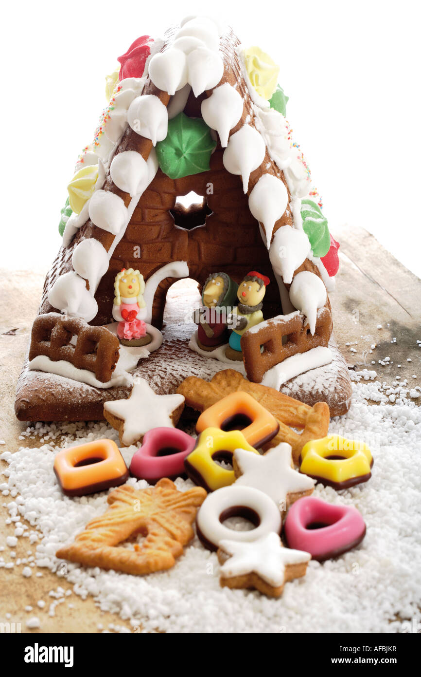Gingerbread house and cookies Stock Photo