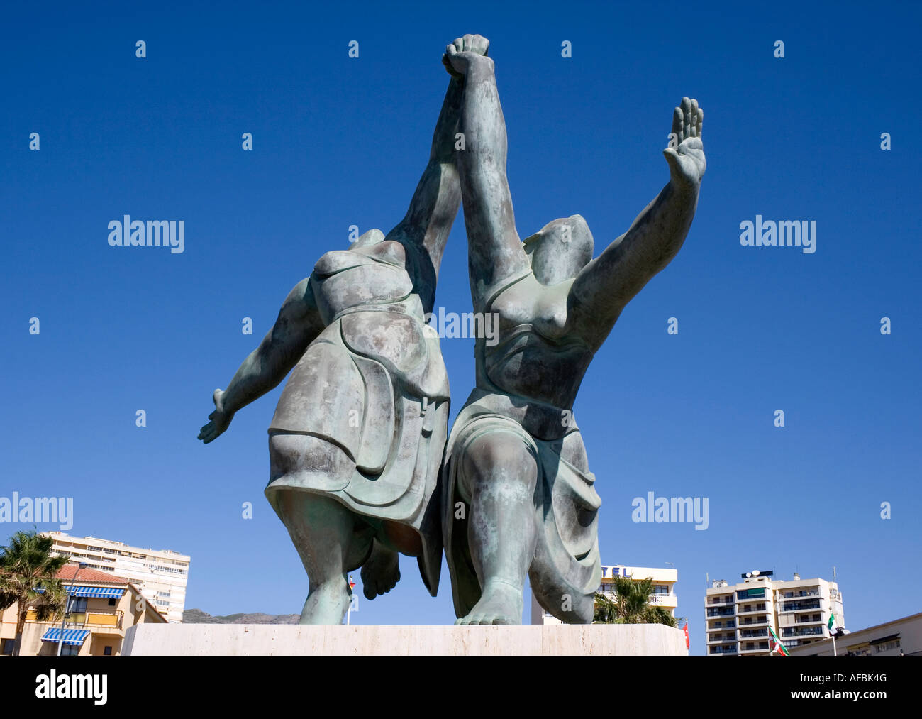Torremolinos Costa del Sol Malaga Province Spain Statue from painting by Pablo Picasso entitled Two Women Running on the Beach Stock Photo