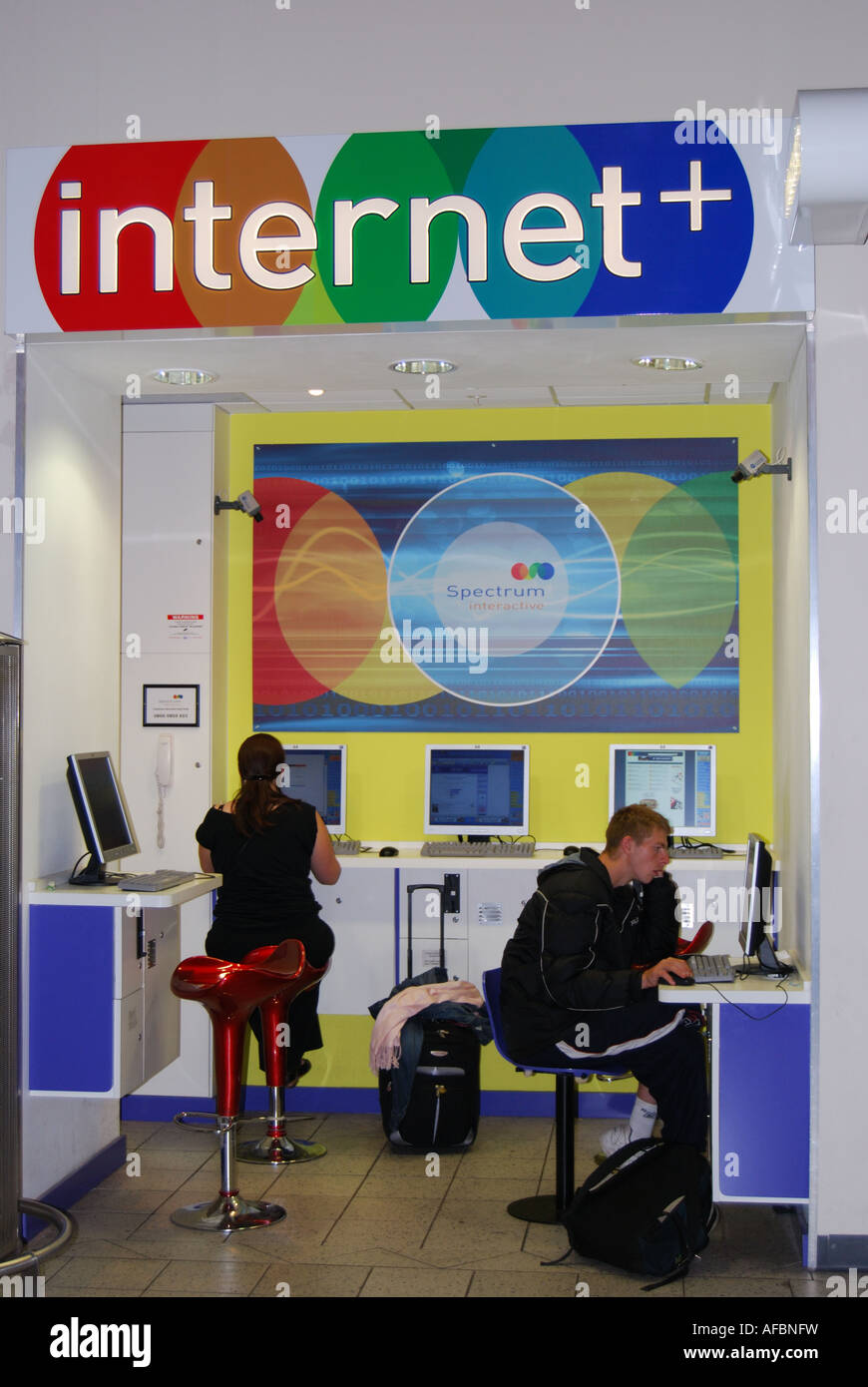 Interior of Internet Cafe, Luton Airport, Luton, Bedfordshire, England, United Kingdom Stock Photo