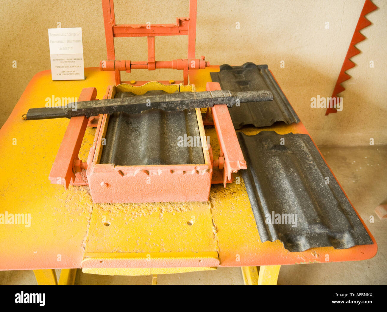 A device for producing cement roof tiles at the farmers museum in the former Bessarabian Friedenstal, now Mirnopolje / Ukraine Stock Photo