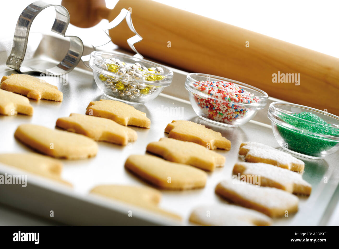Shortcrust biscuits on baking tray Stock Photo