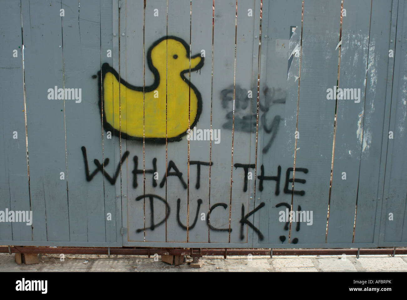 Spray paint image on a duck and slogan Stock Photo Alamy