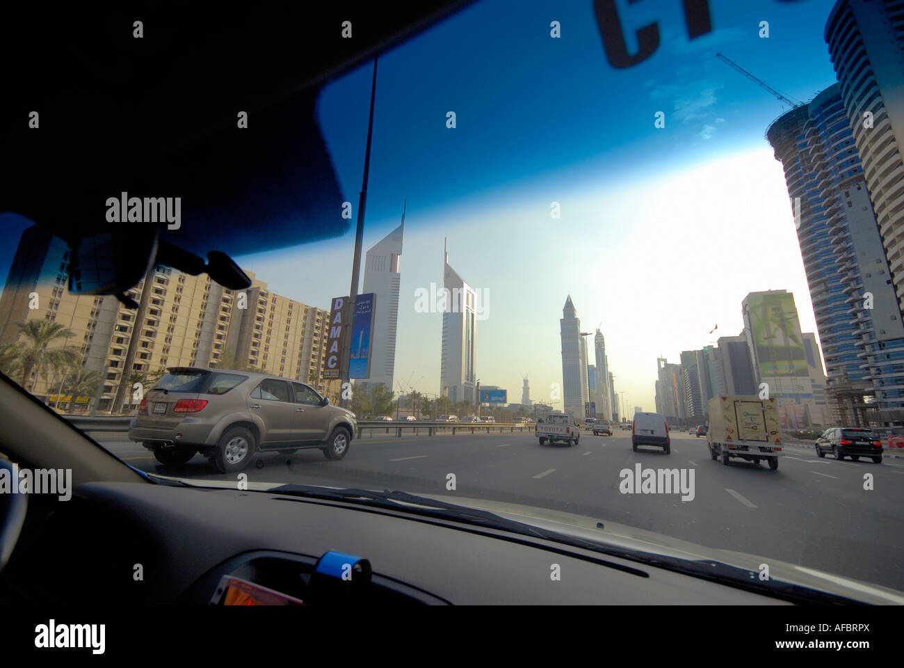 traffic on Sheikh Zayed Road, Dubai City, United Arab Emirates Stock Photo