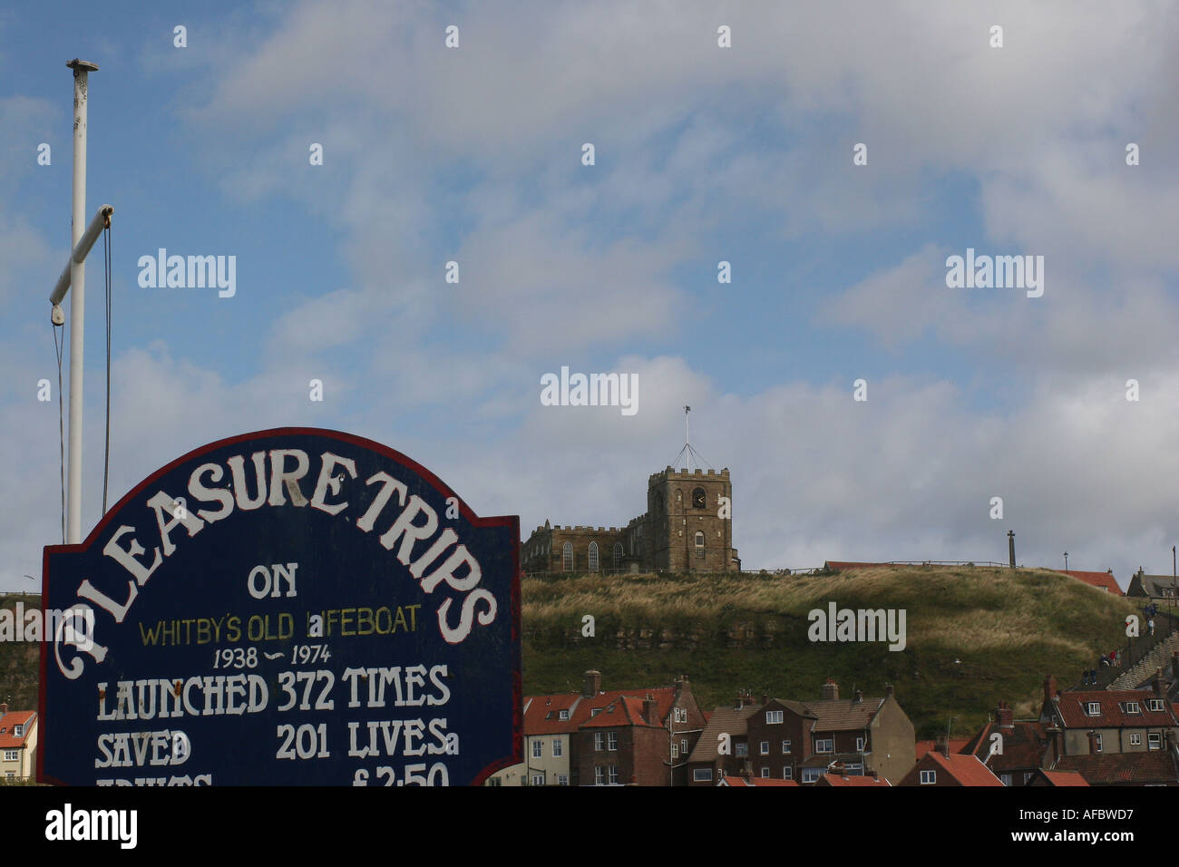 Boat rides and Parish Church Whitby Stock Photo