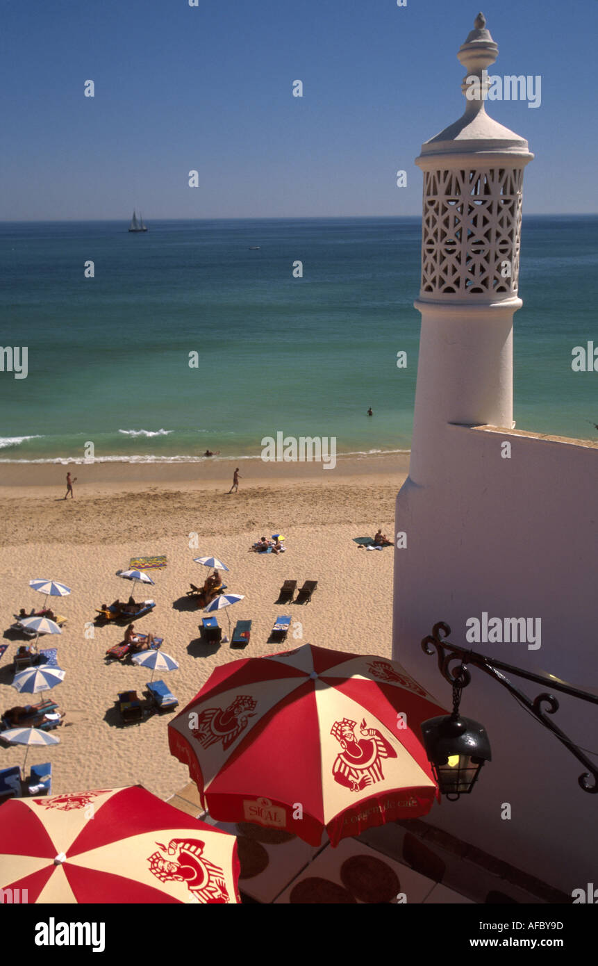 Portugal,Portuguese,Western Europe,European,Southern,South European,Algarve,Albufiera,Fisherman’s Beach,Moorish style chimney,Atlantic coast resort,vi Stock Photo