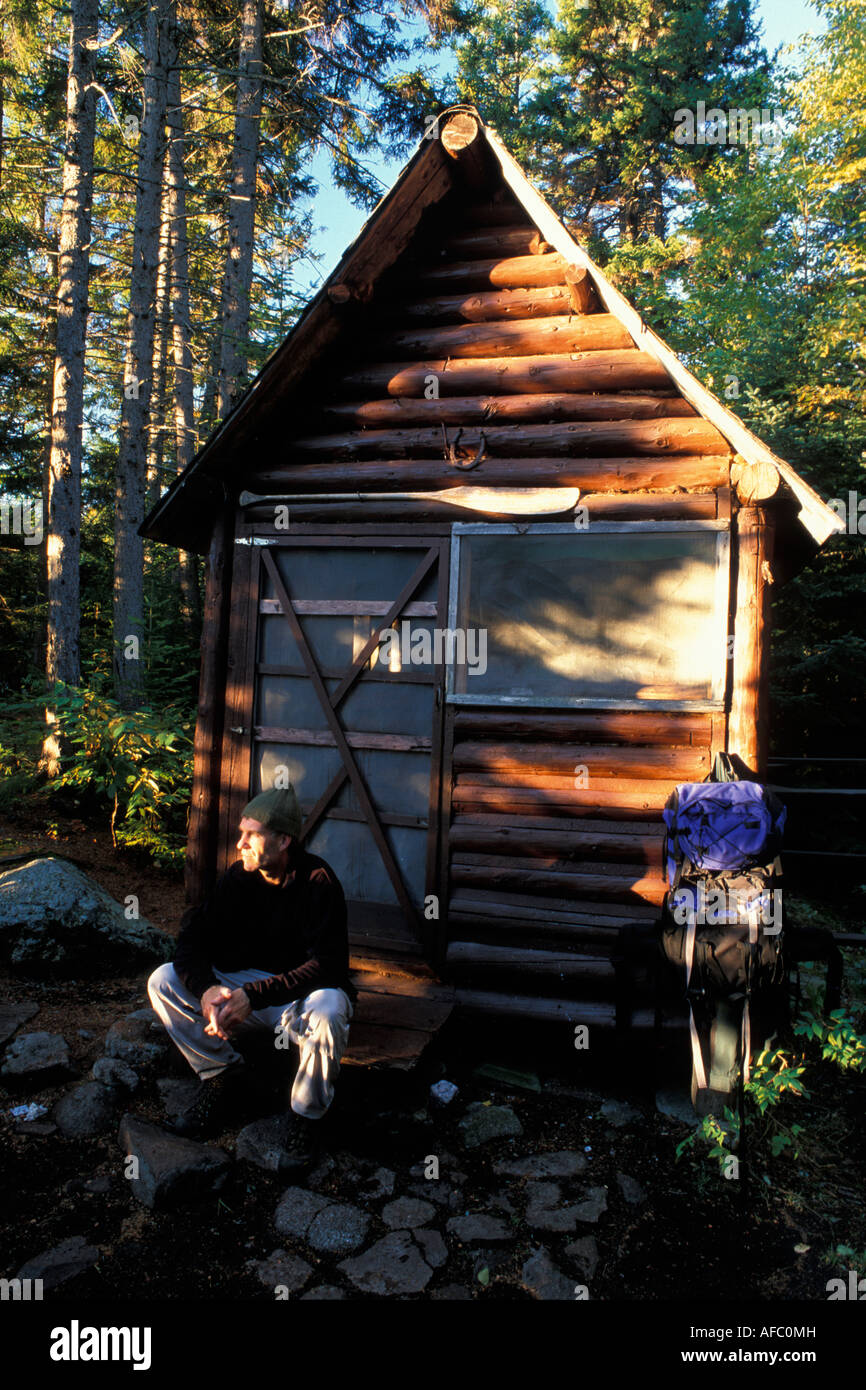 Backpacker camping at cabin Wassataquoik lake island baxter state park  Maine Stock Photo - Alamy