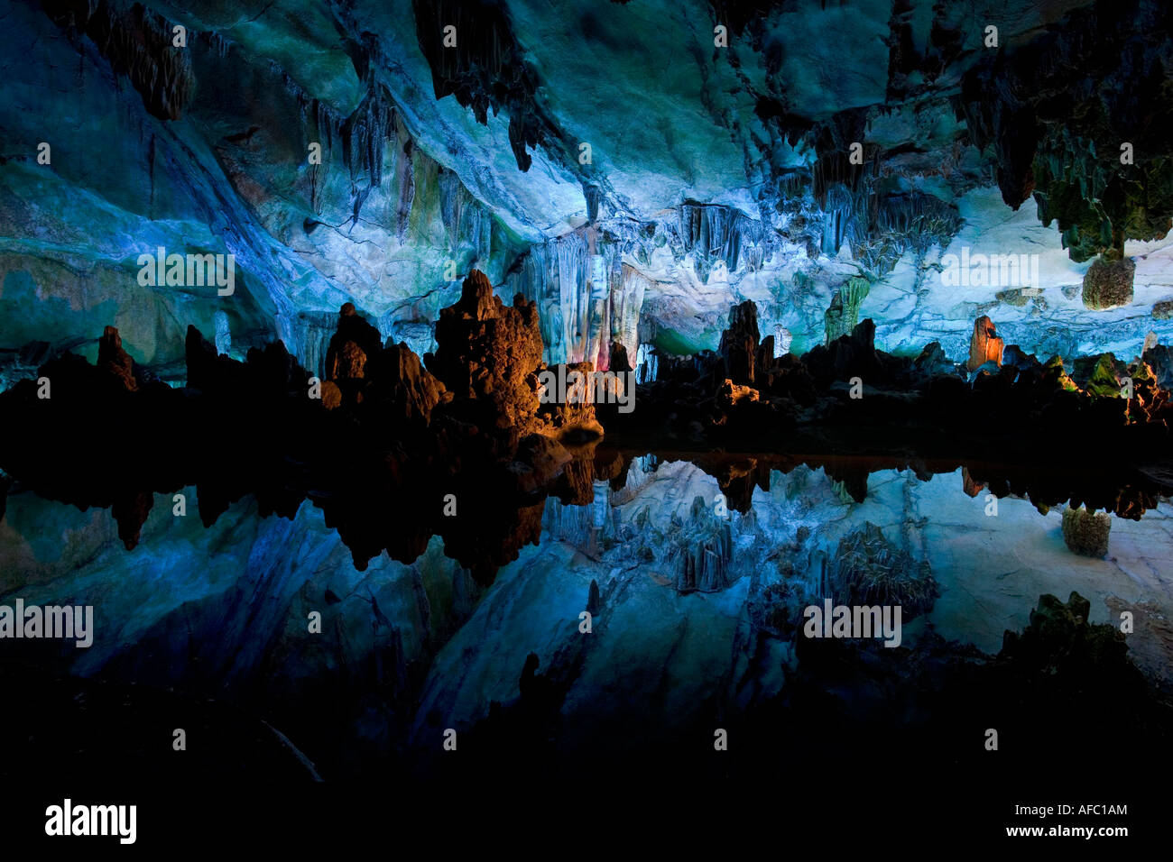 Crystal Palace inside Reed Flute Cave Guilin Guanxi Province China Stock Photo